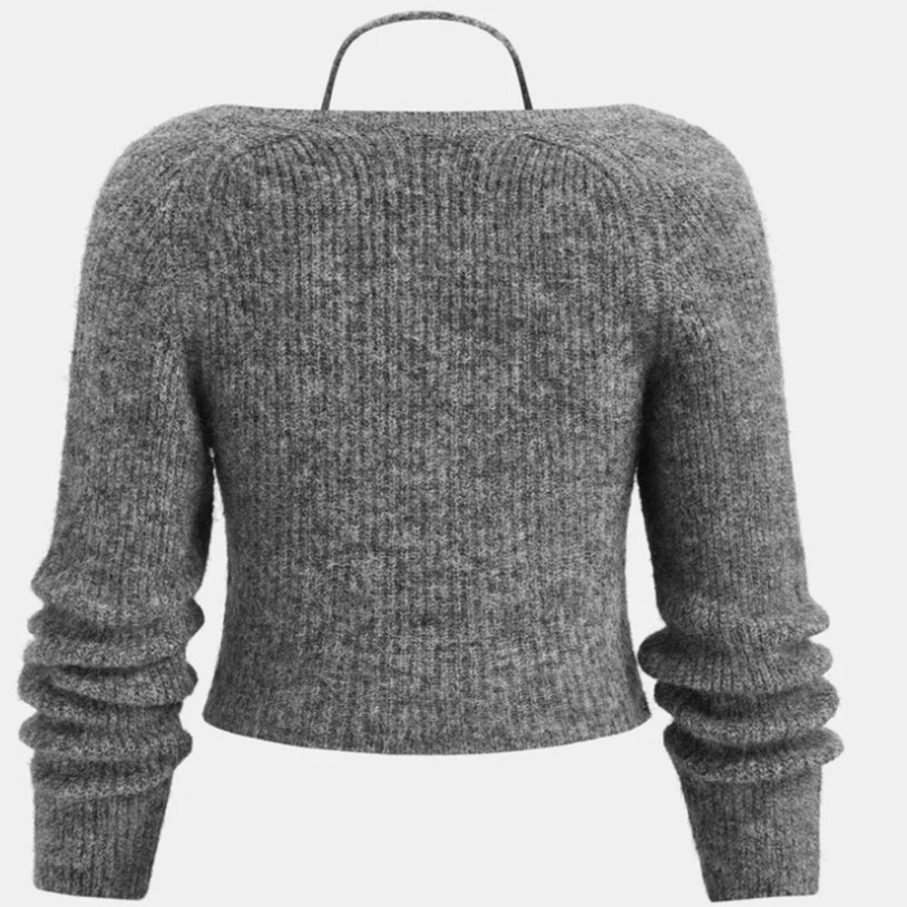NWT WOOL BLEND CROSSOVER HALTER KNIT TOP TWO PIECE SET IN GREY SZ XS - Picture 2 of 5